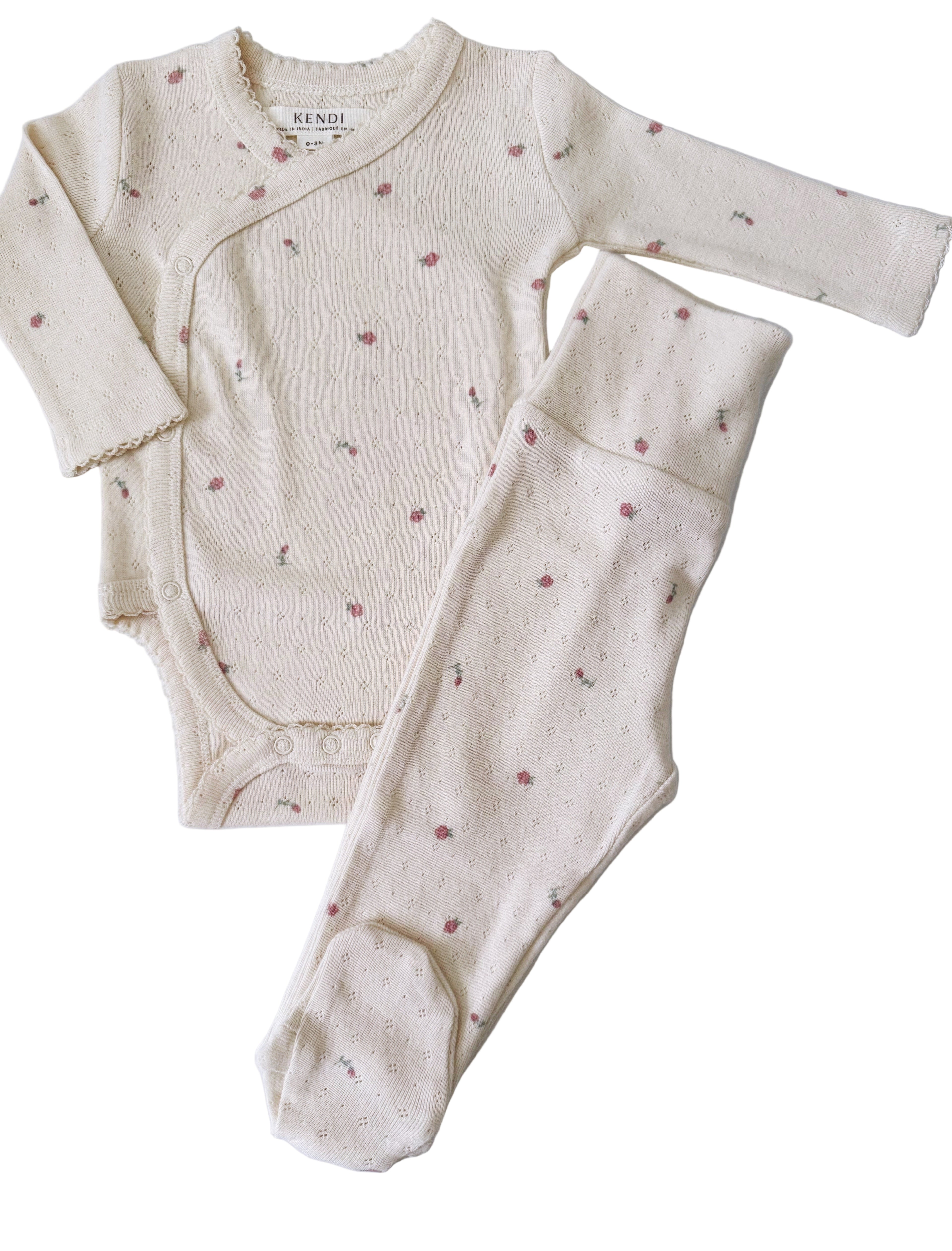 Floral Pointelle Organic Cotton Kimono Pant Set