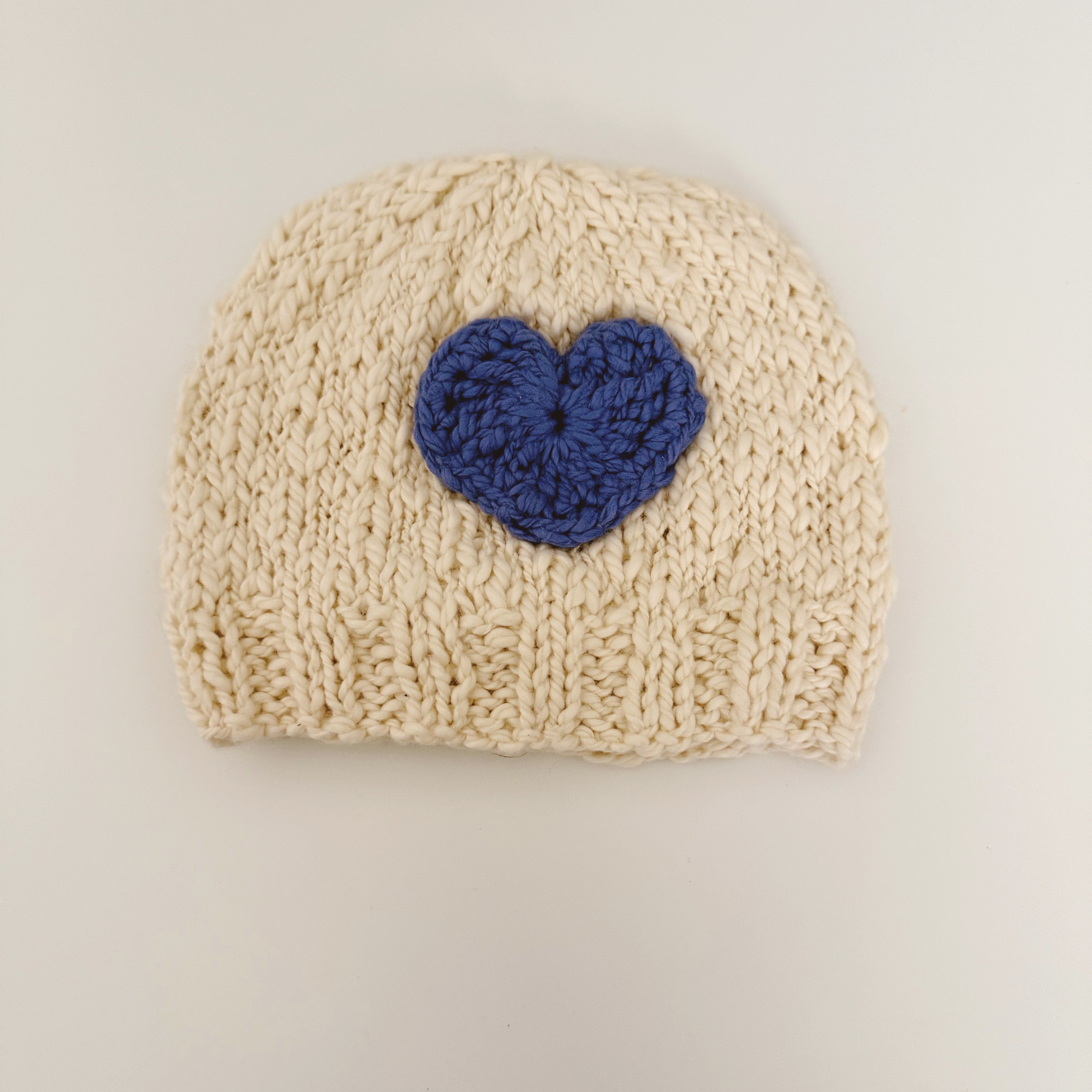Almond Beanie with Blue Heart