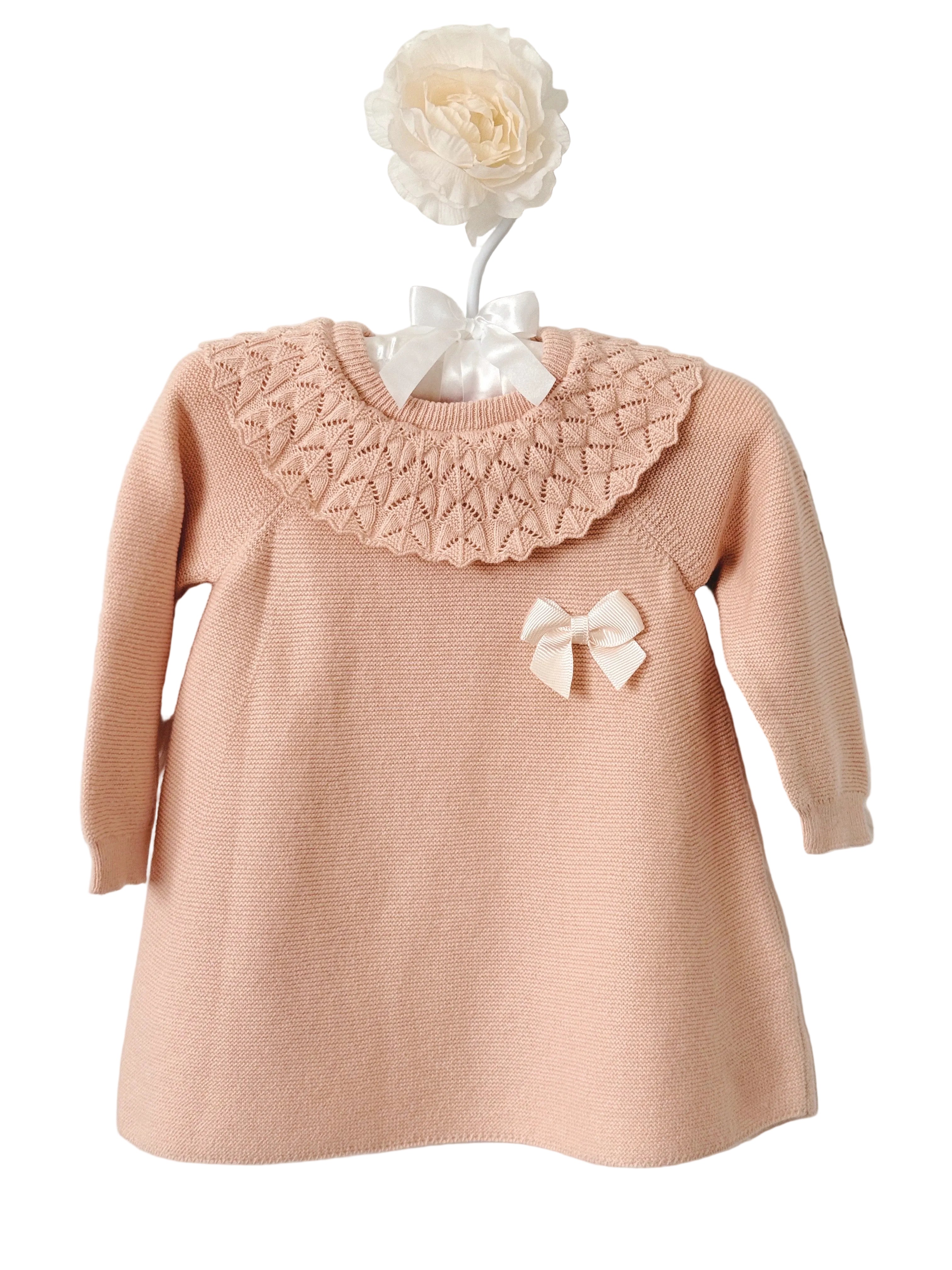 Blush Knitted Baby Dress with Collar – Organic Cotton