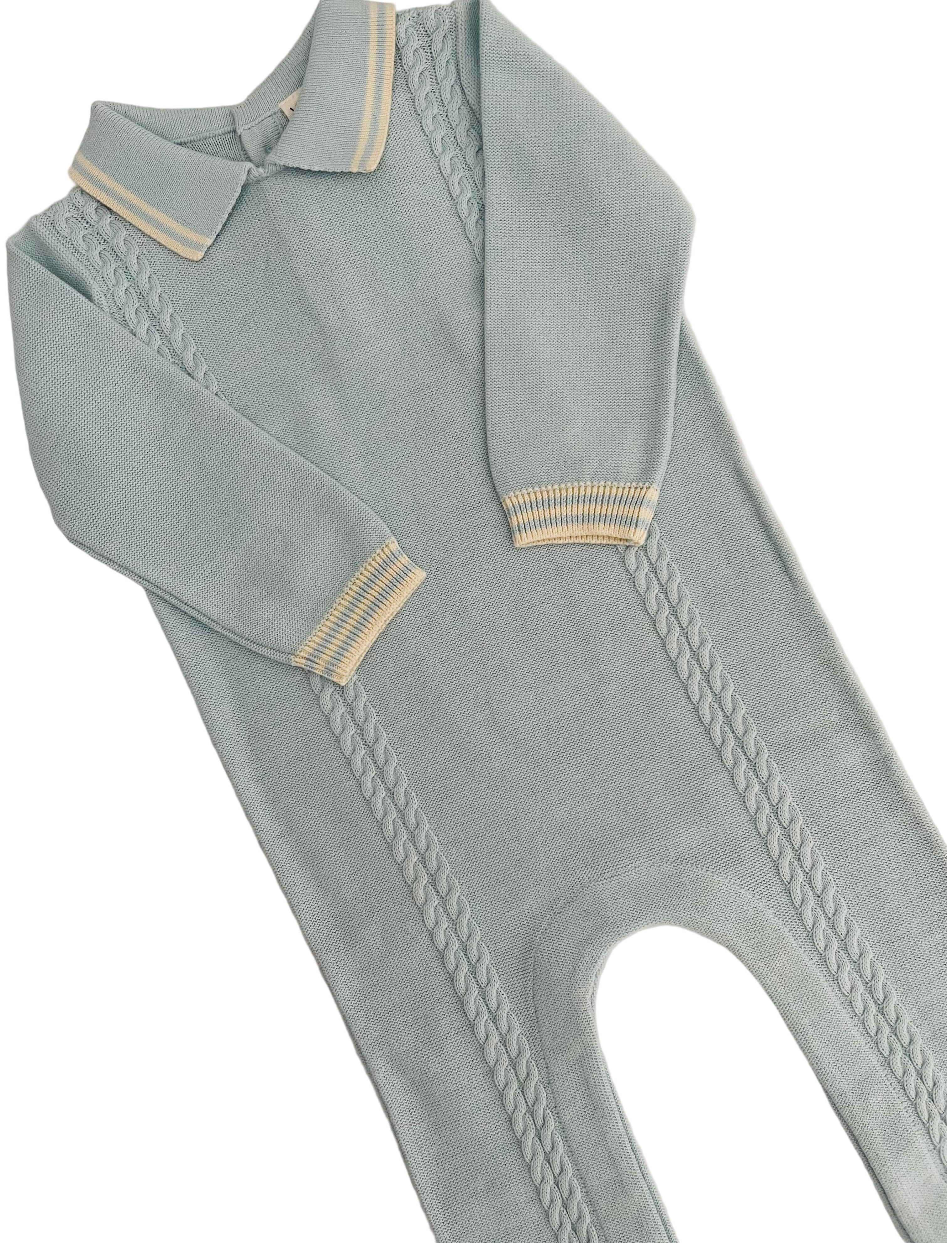 Blue Romper With Cable Knit Design In Organic Cotton