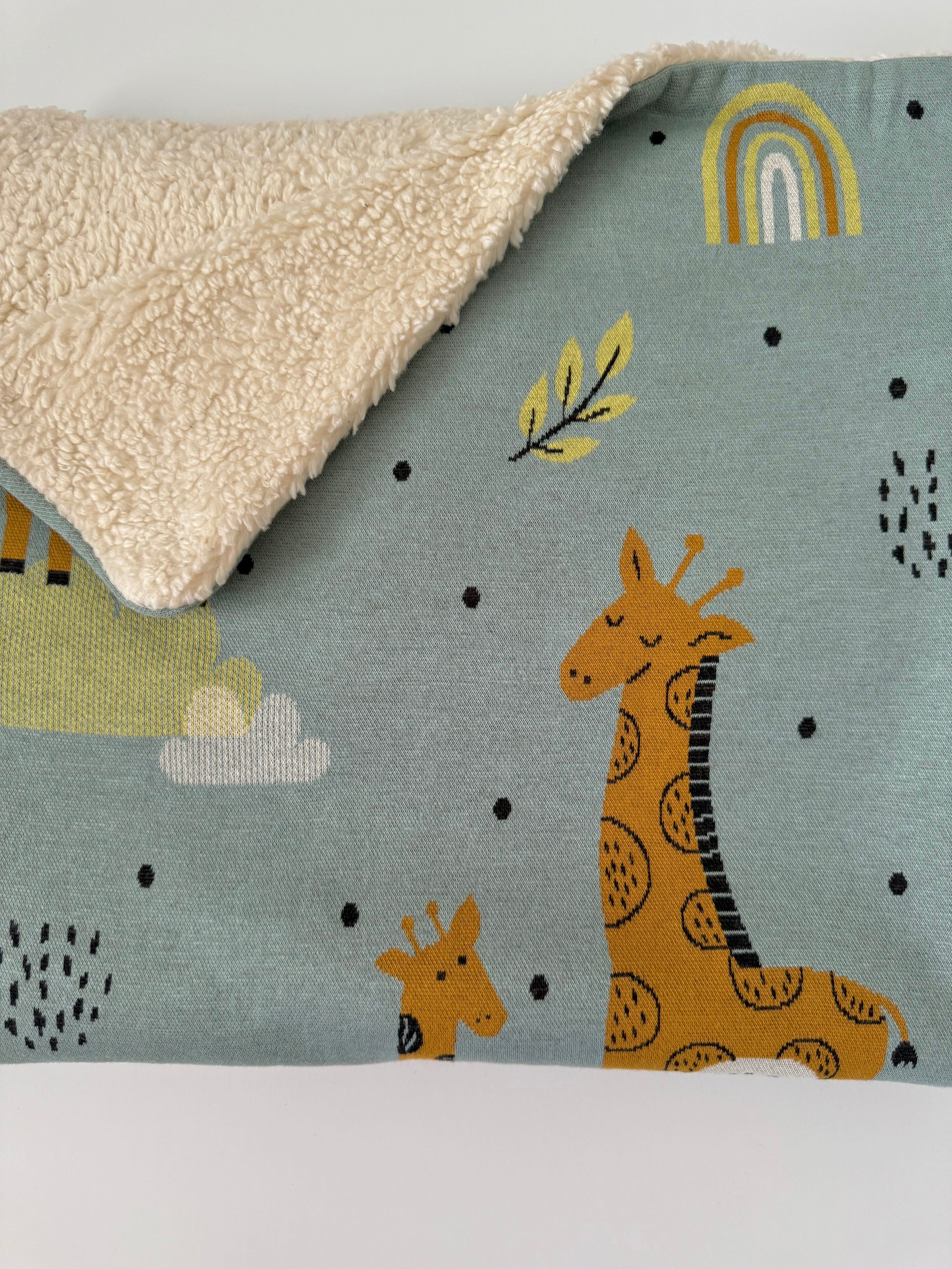 Giraffe Safari Organic Sherpa Jacquard Knit Baby Blanket