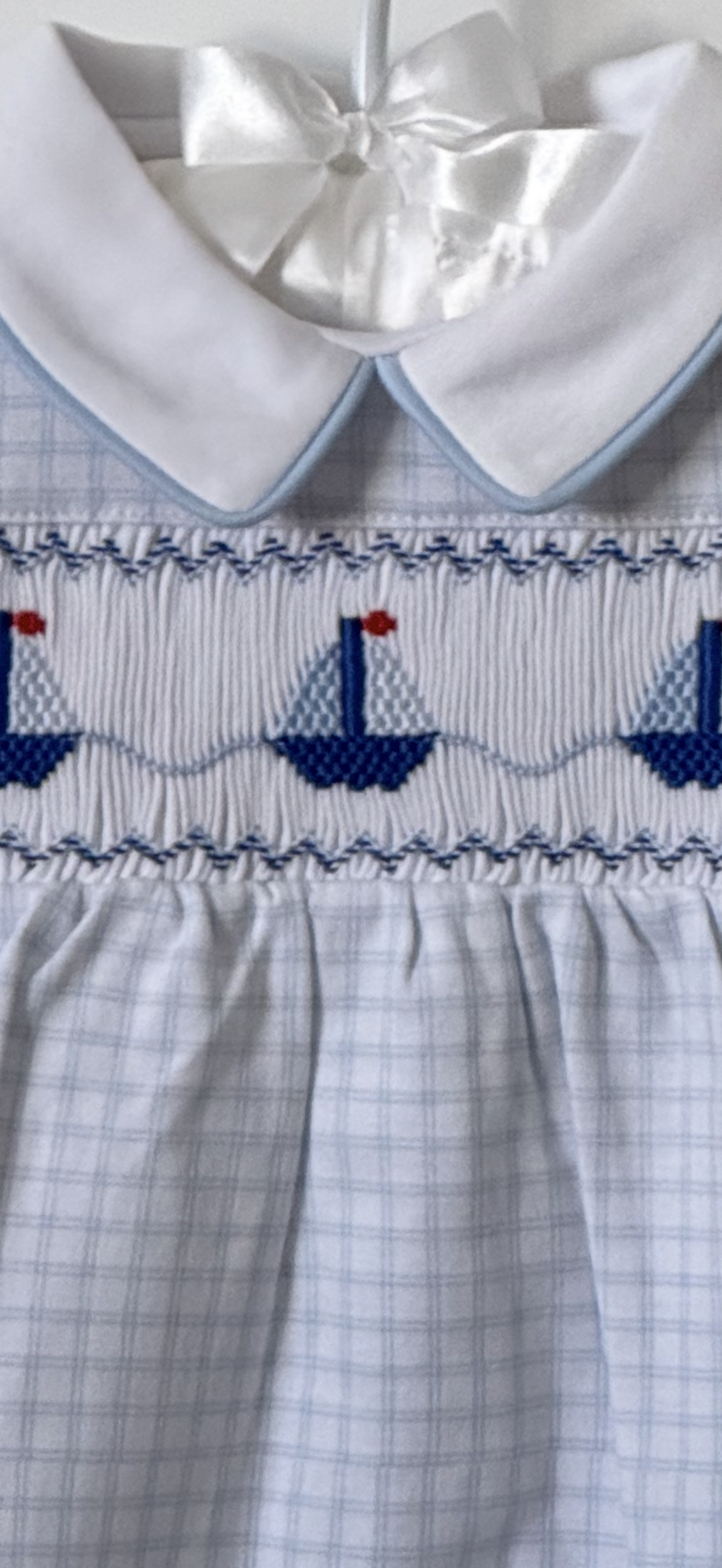 Embroidered Sailboats Smock Footie