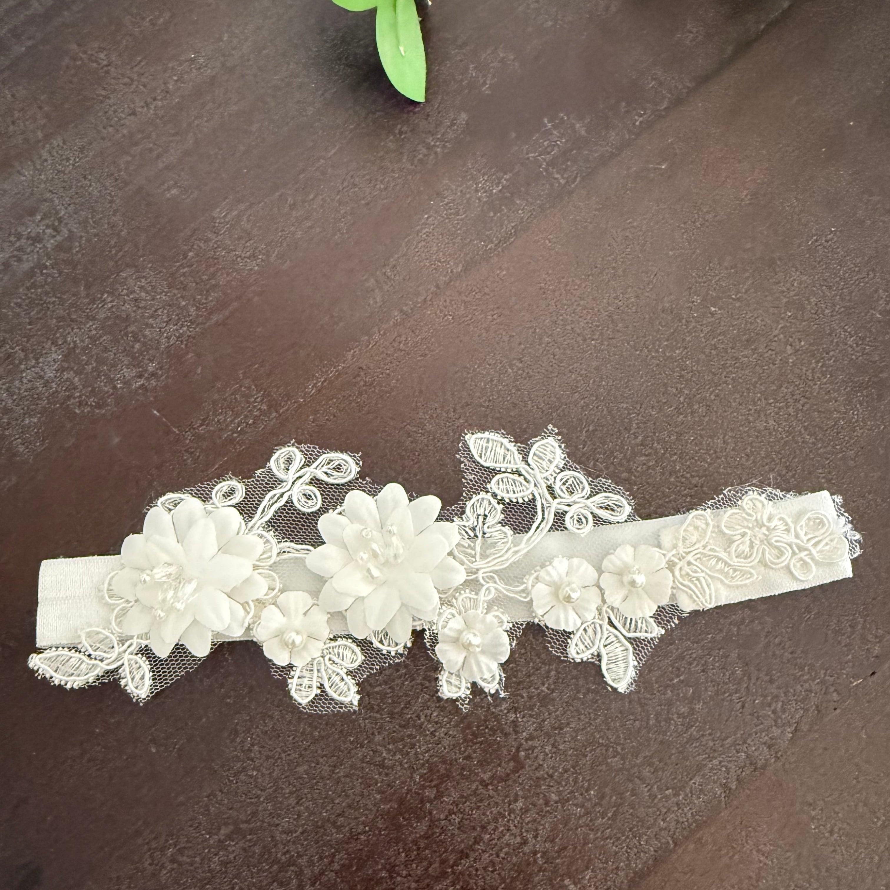 Ivory Headband with Lace and Flowers