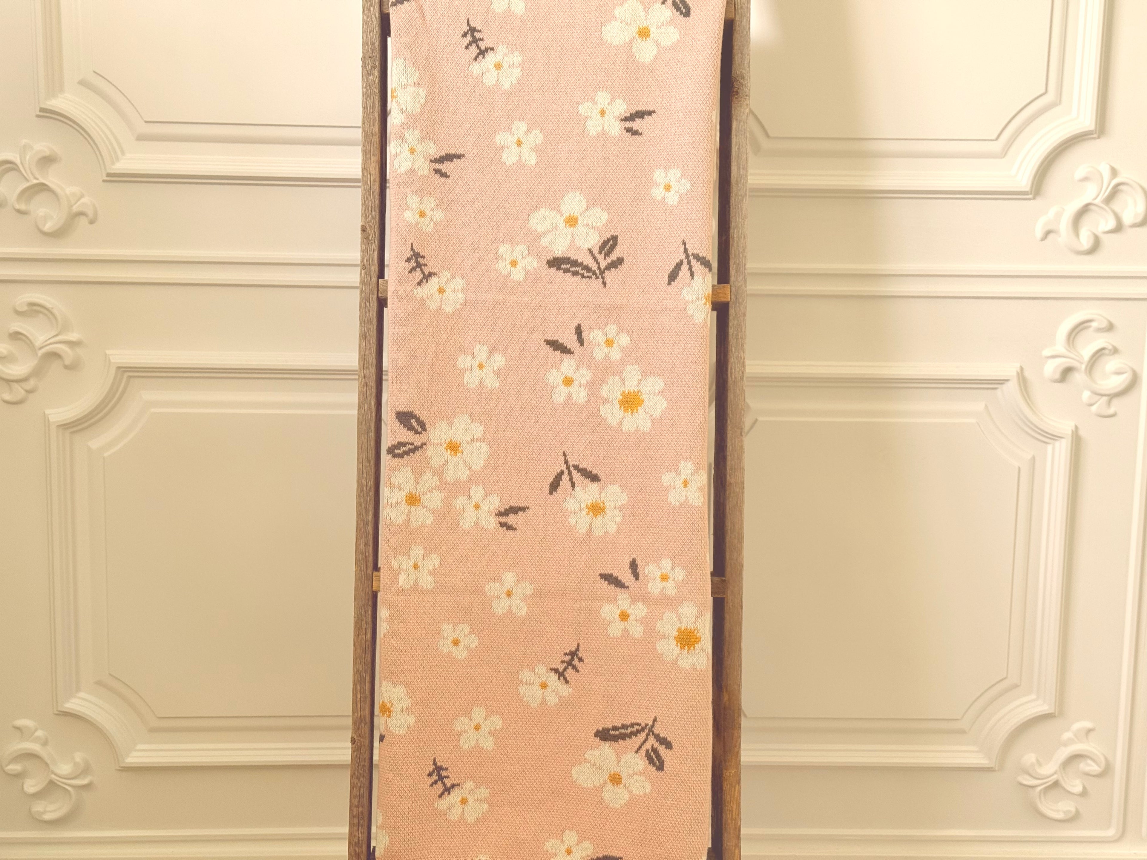 Pink Floral Blanket in Organic Cotton