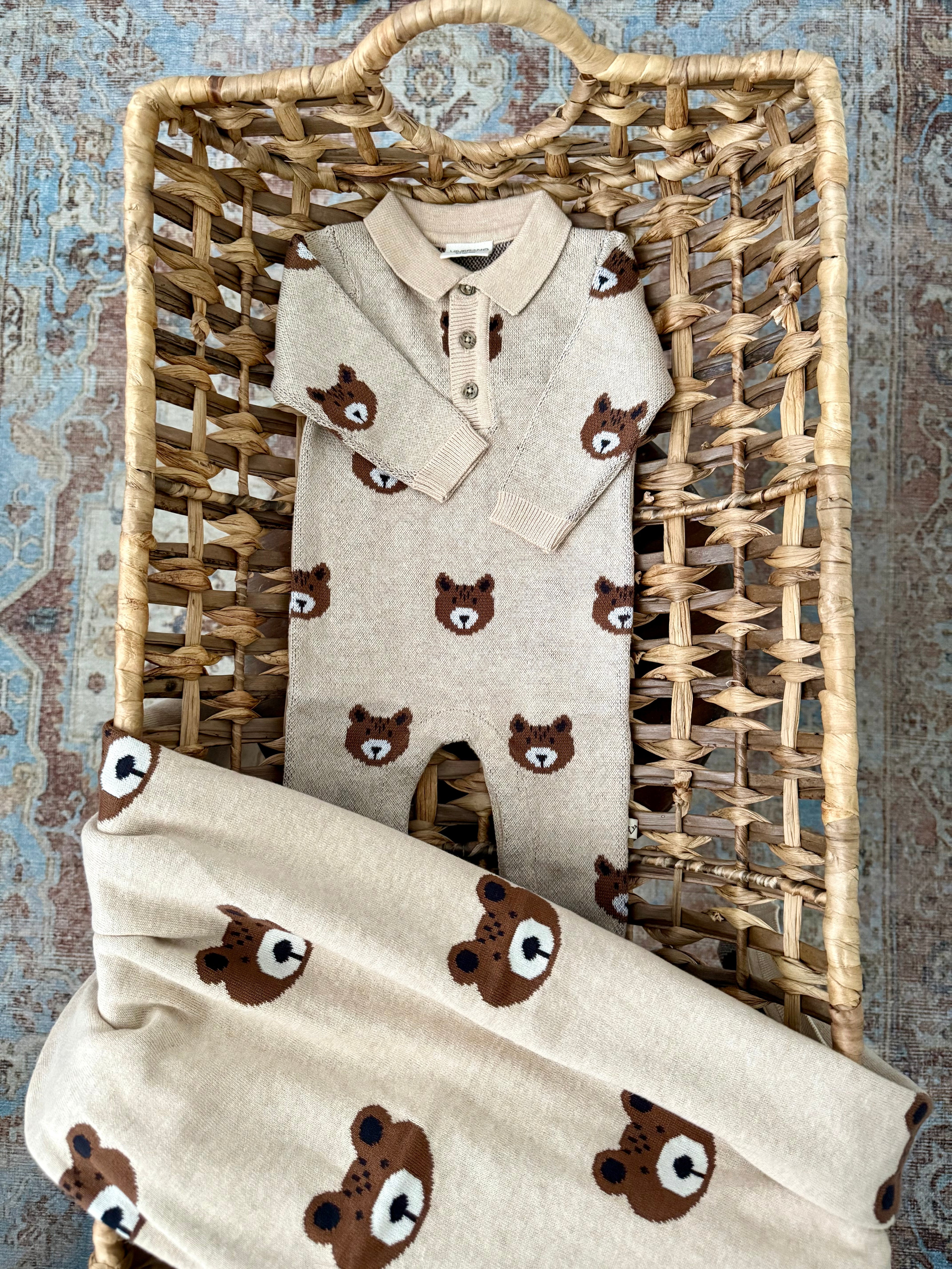 Baby Blanket with Bear Desing in Organic Cotton