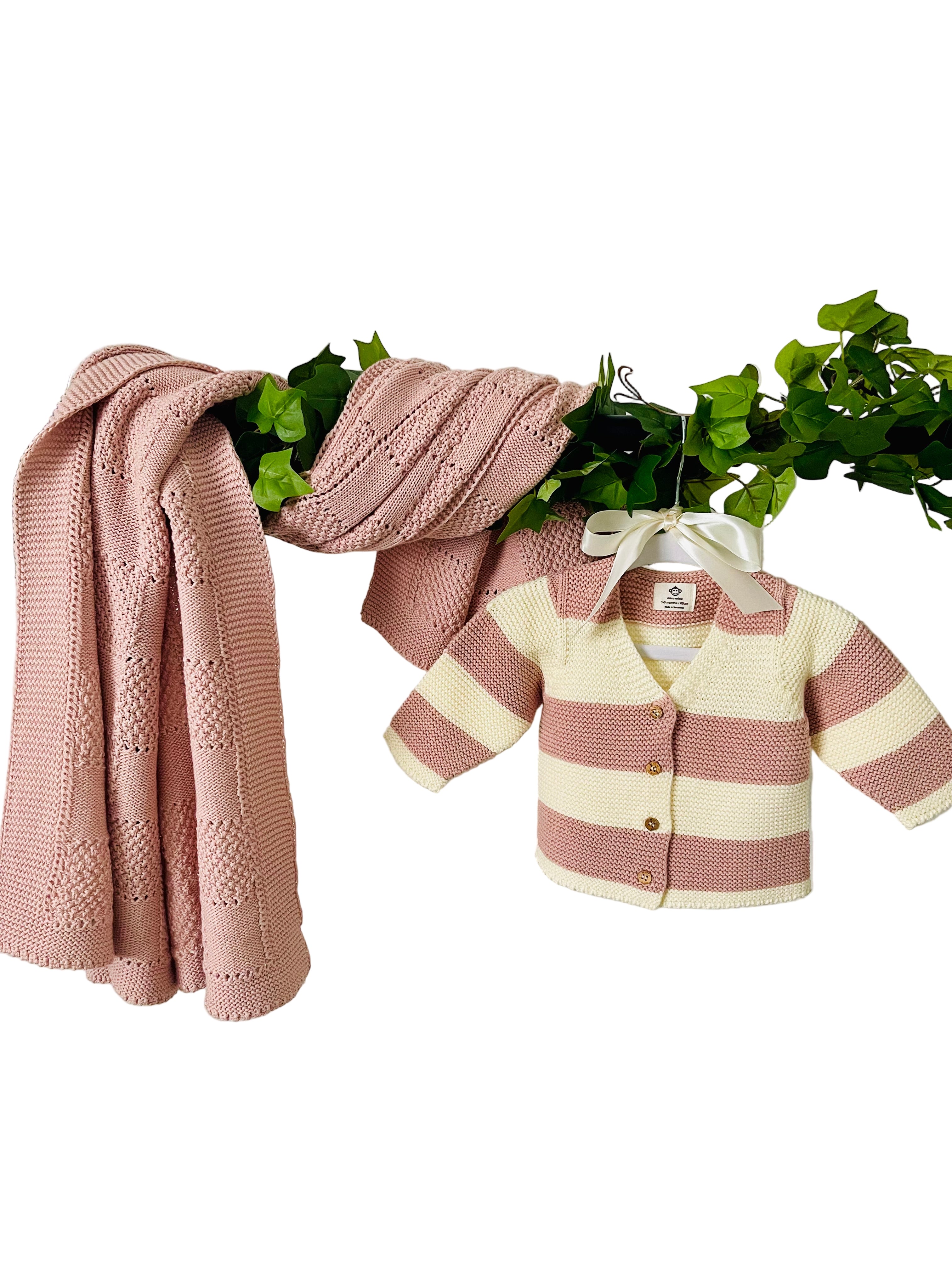 Pink Romper & Cardigan Set In Organic Cotton