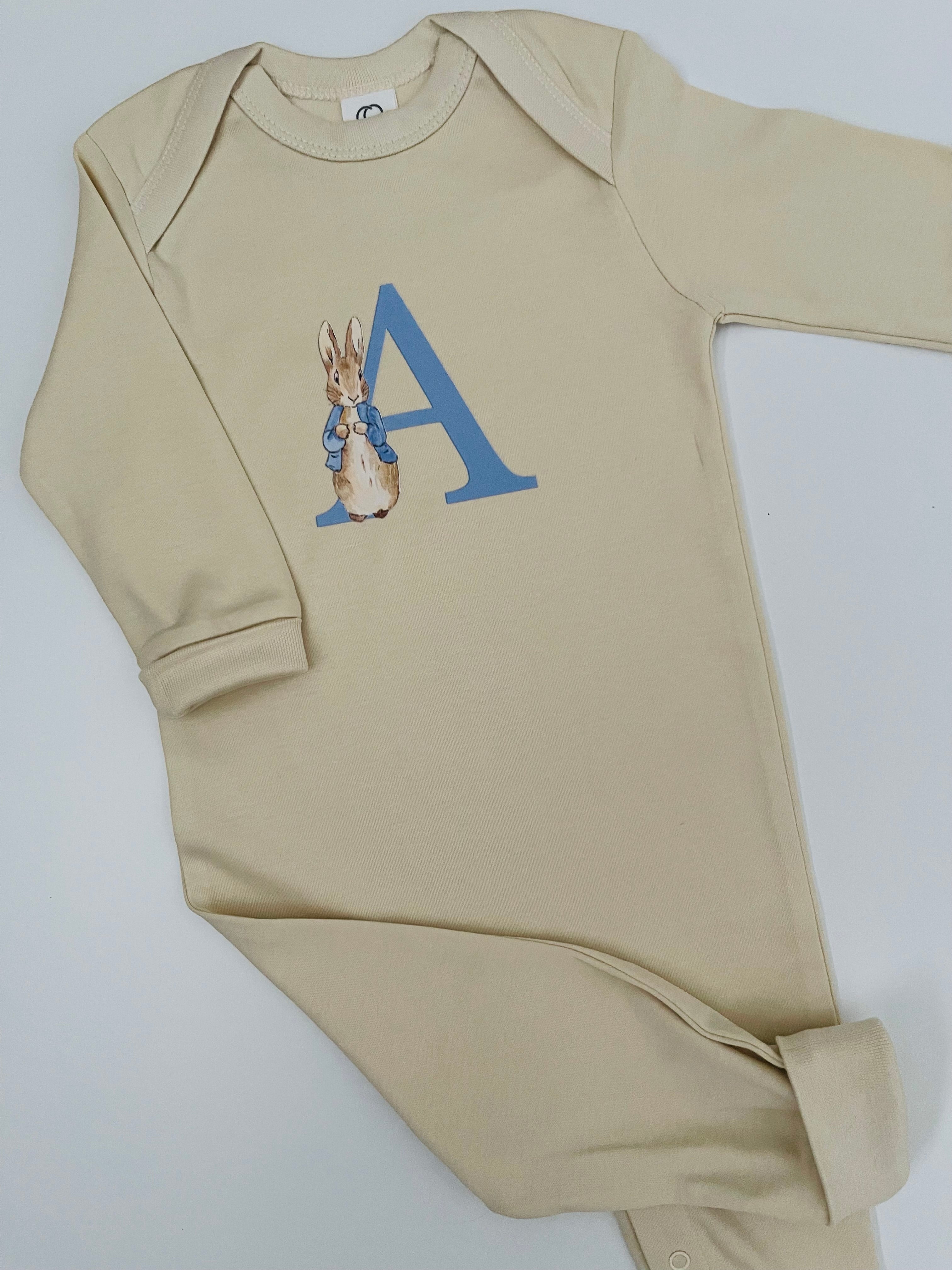 Ivory Romper with Letter Initial In Organic Cotton