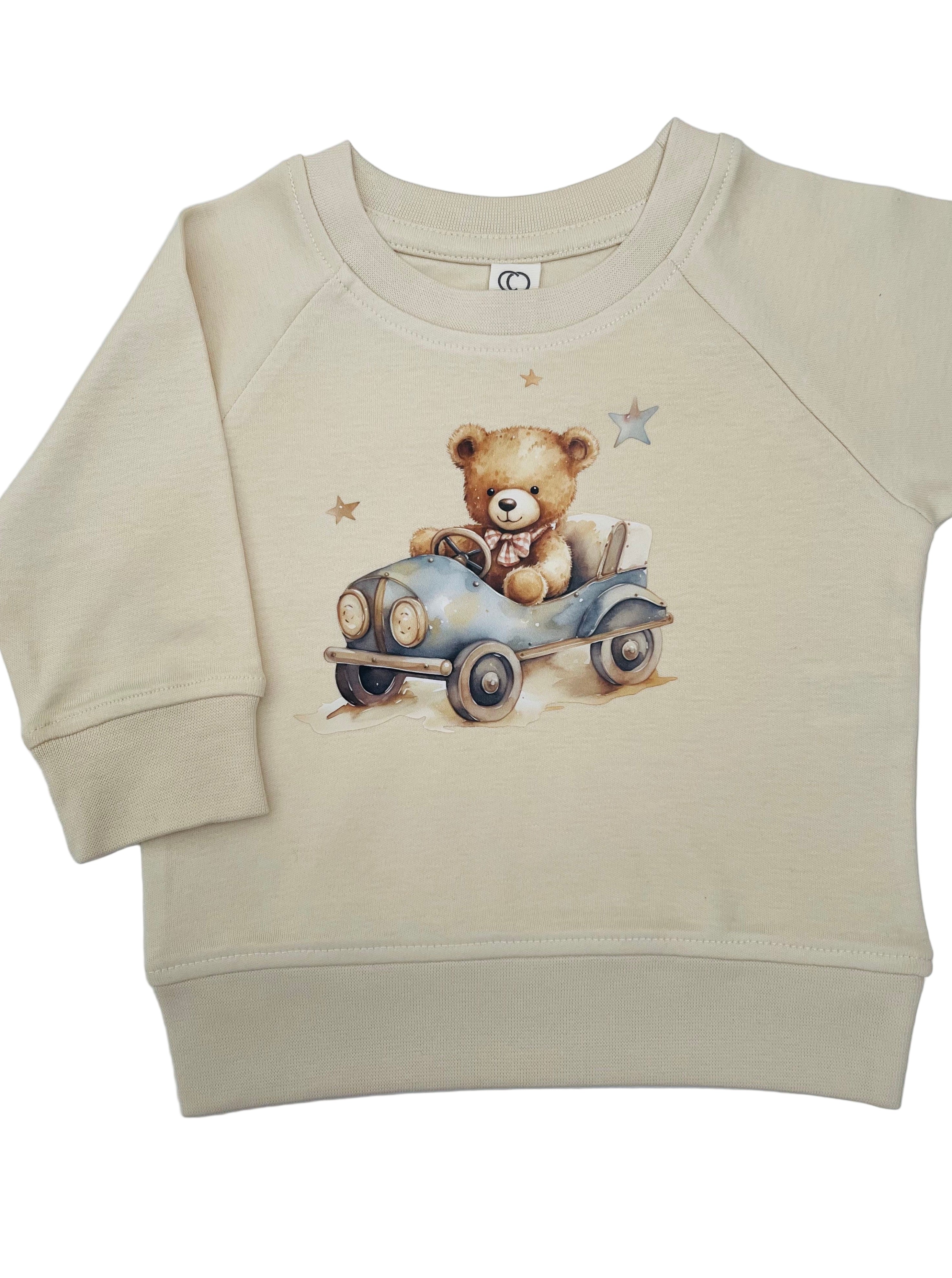 Ivory Sweatshirt With Teddy Bear Design In Organic Cotton