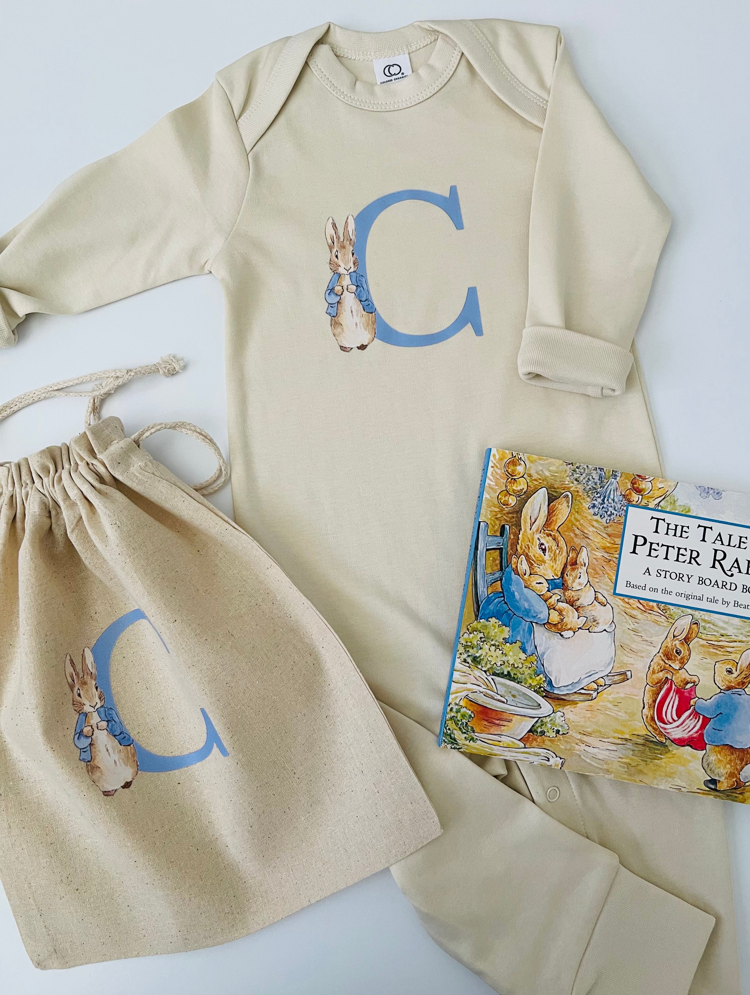 Ivory Organic Cotton Romper With Peter Rabbit Initial Letter Gift Set