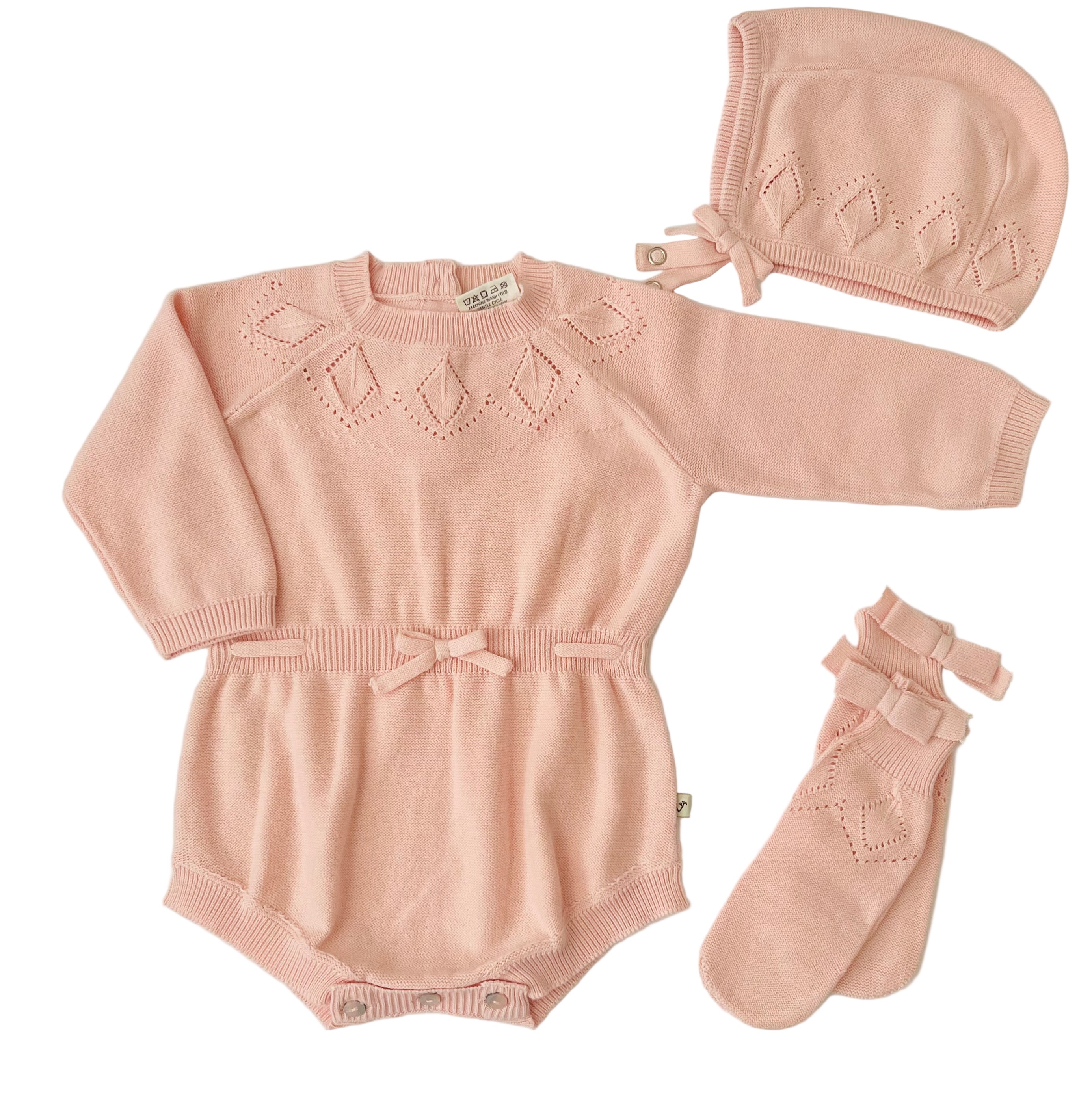 Blush Pointelle Knit Onesie Set In Organic Cotton