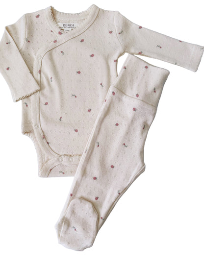 Floral Pointelle Organic Cotton Kimono Pant Set