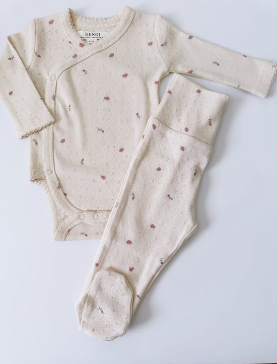 Floral Pointelle Organic Cotton Kimono Pant Set