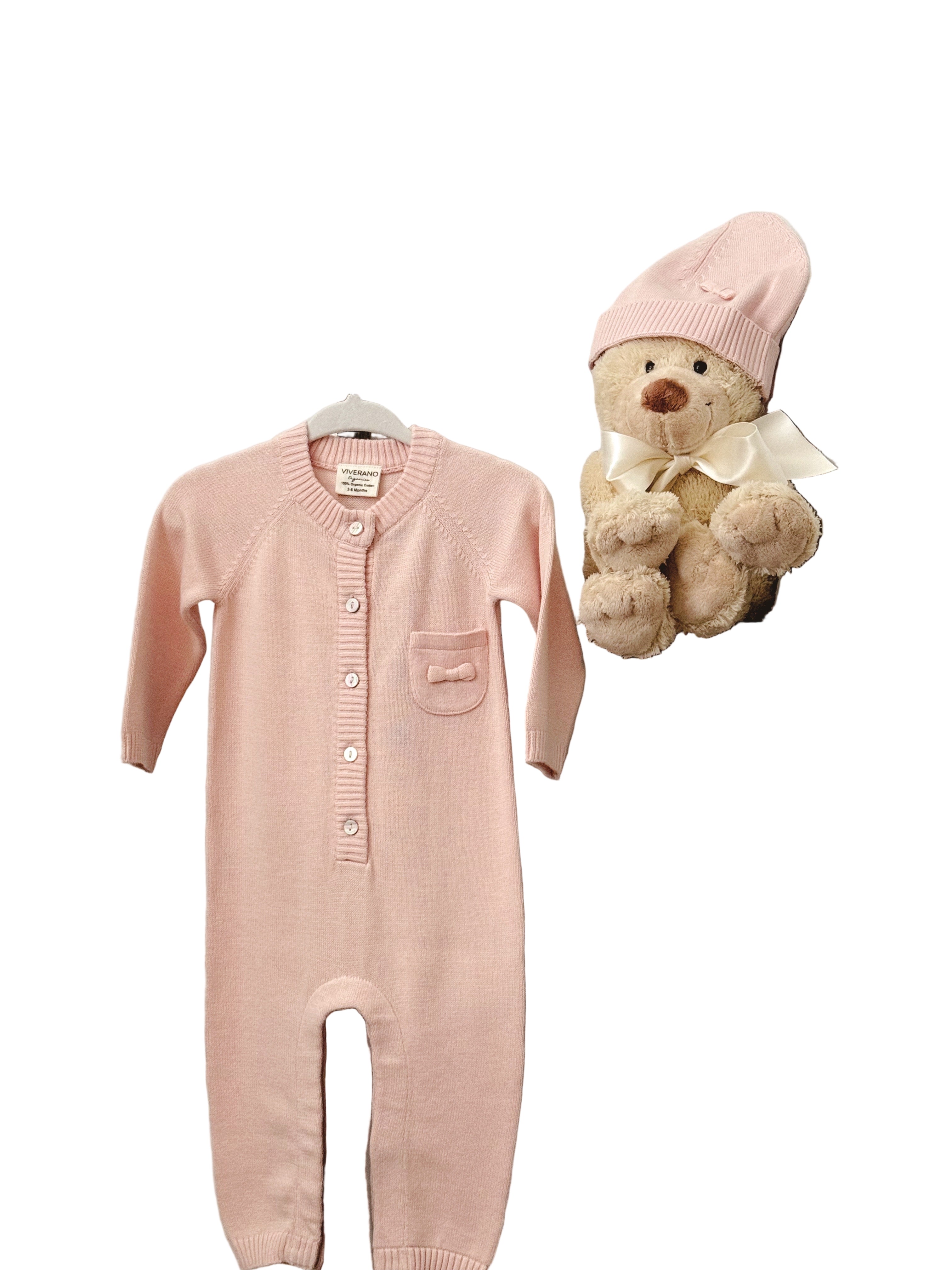 Blush Romper and Beanie Set In Organic Cotton