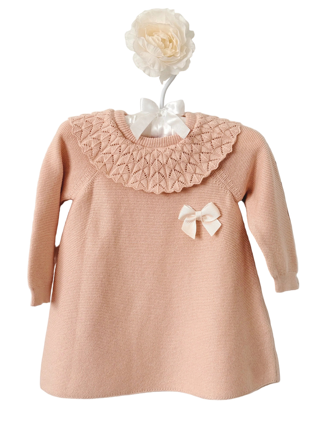 Blush  Knitted Baby Dress with Collar – Organic Cotton