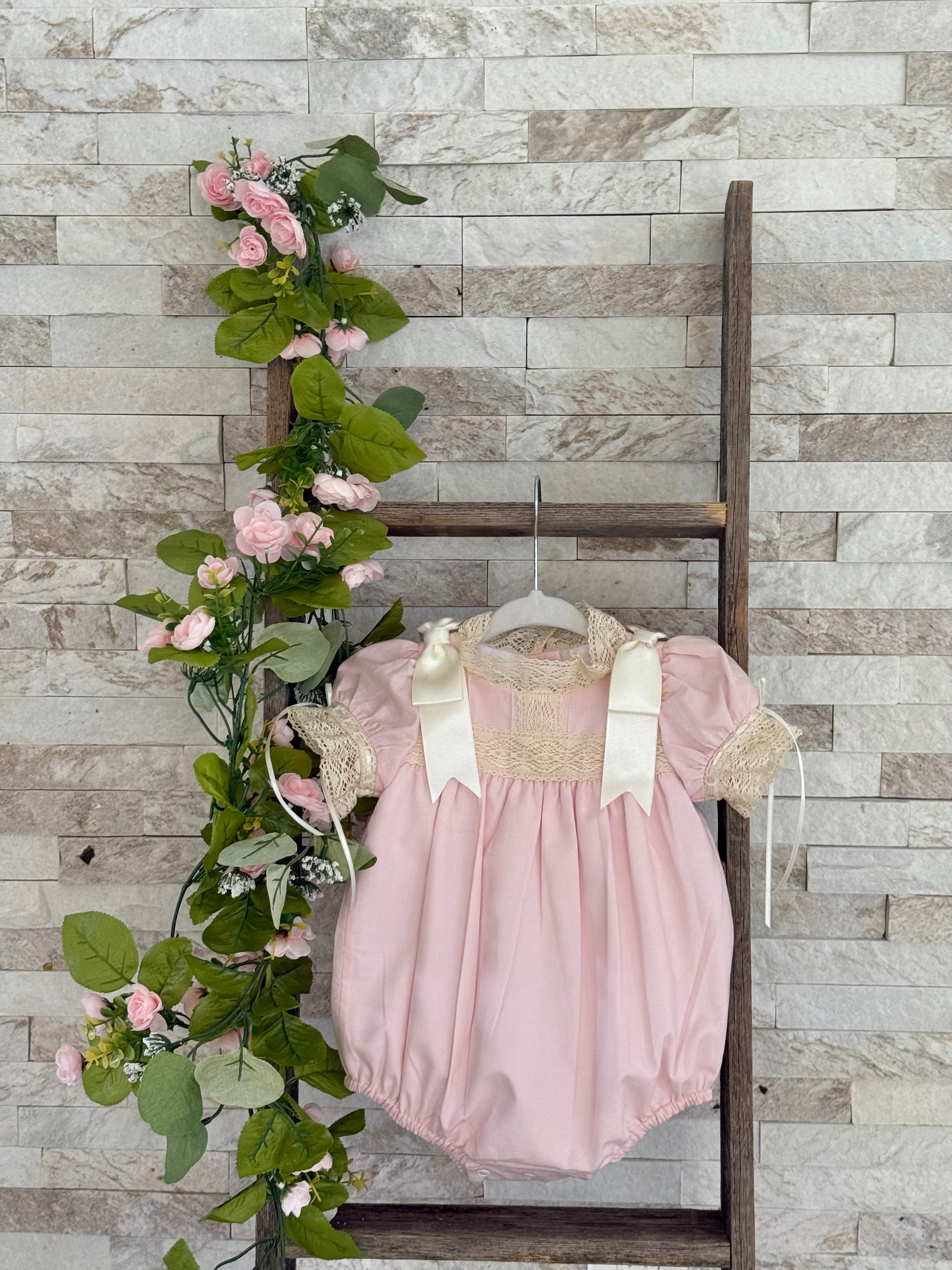 Pink Cotton Bubble With Lace and Ribbons