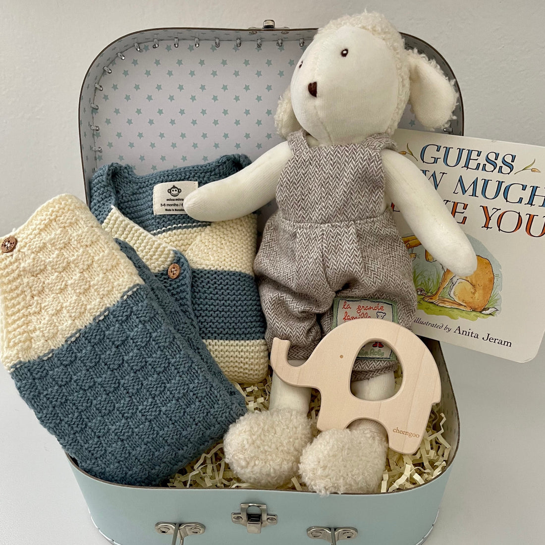 Sweet Pea Organic Cotton Baby Gift Box – Cardigan, Romper, Teether &amp; Toy | Tuki Tuki Baby