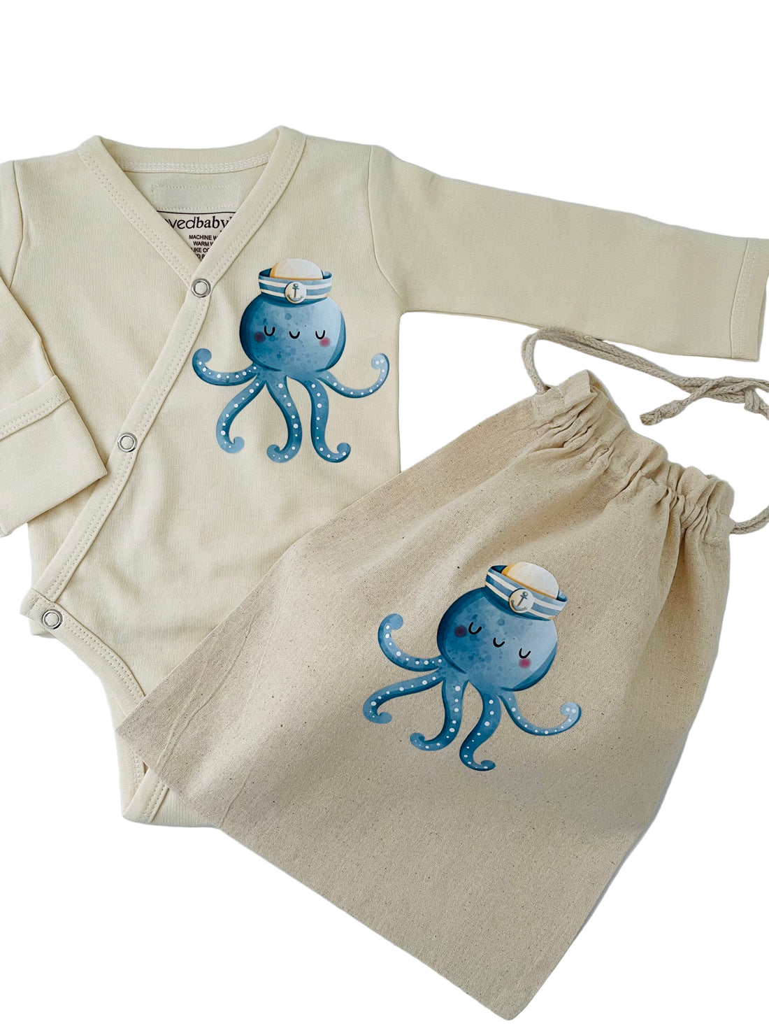 Ivory Onesie With Octopus Design In Organic Cotton