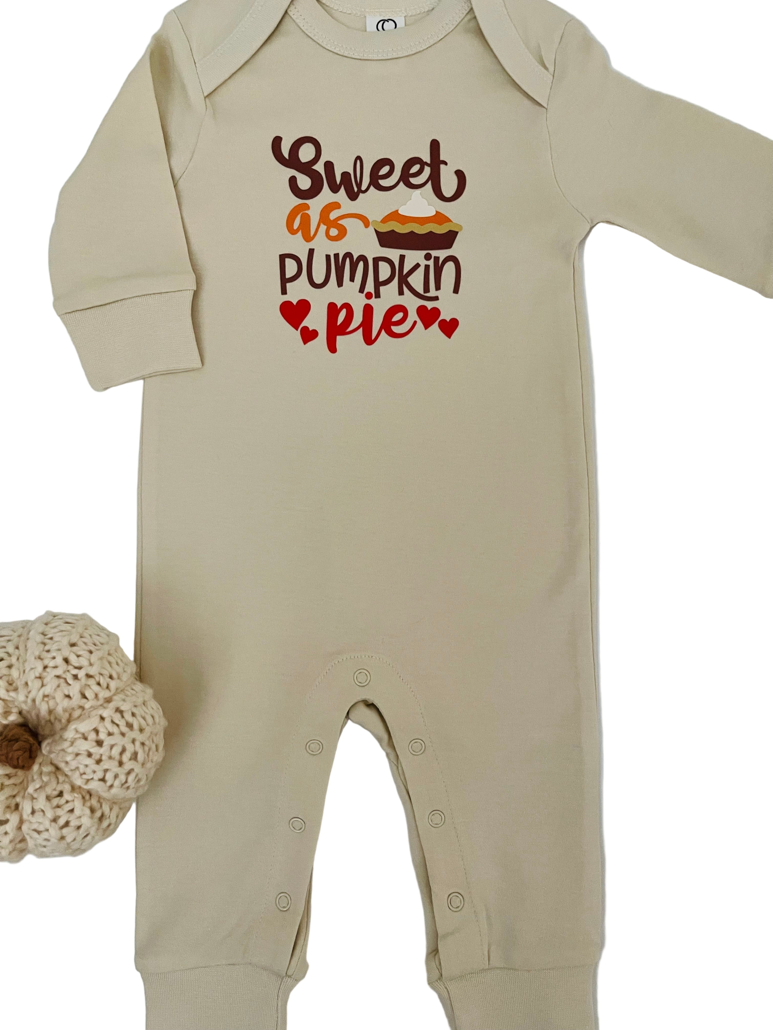 Ivory Romper With Sweet As Pumpkin Pie Design In Organic Cotton