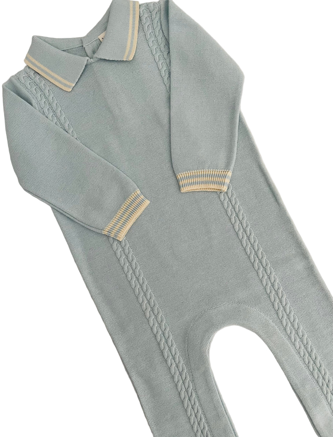 Blue Romper With Cable Knit Design In Organic Cotton