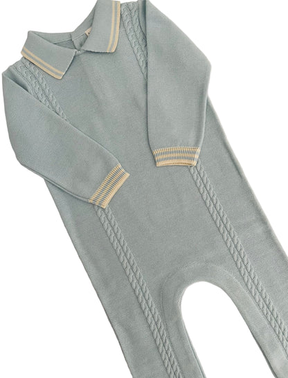 Organic Cotton Baby Romper – Blue Cable Knit Design | Tuki Tuki Baby
