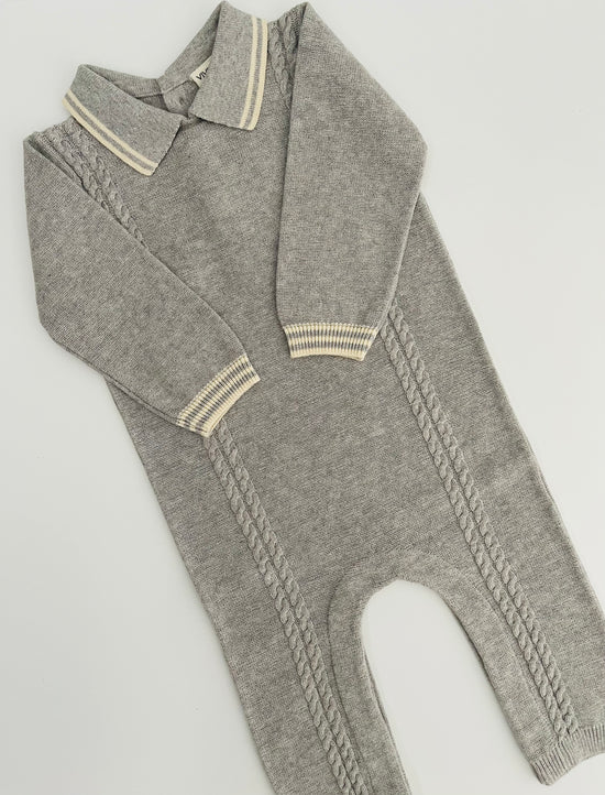 Milan Knit Collar & Cable Baby Jumpsuit (Organic Cotton)