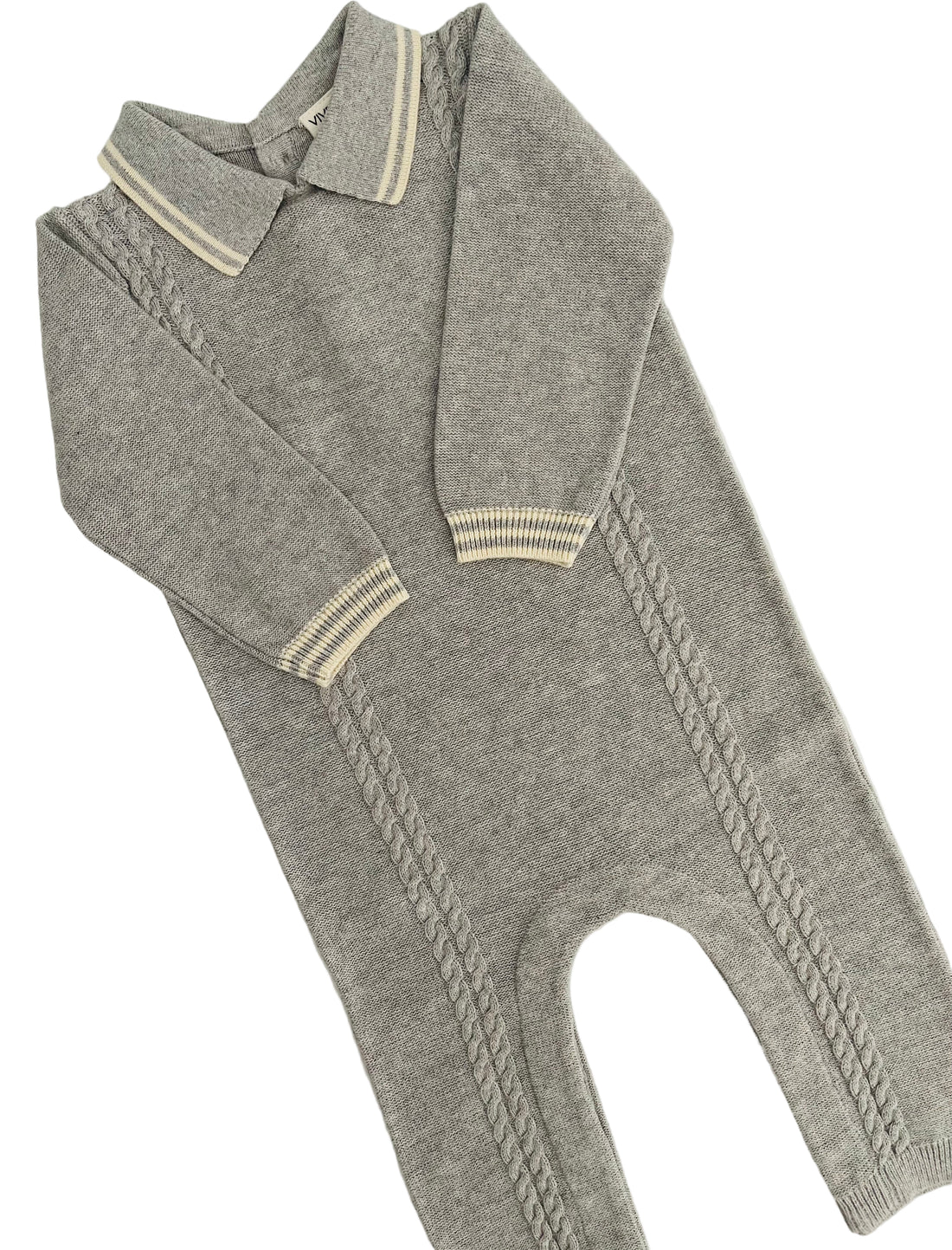 Grey Romper With Cable Knit Design In Organic Cotton