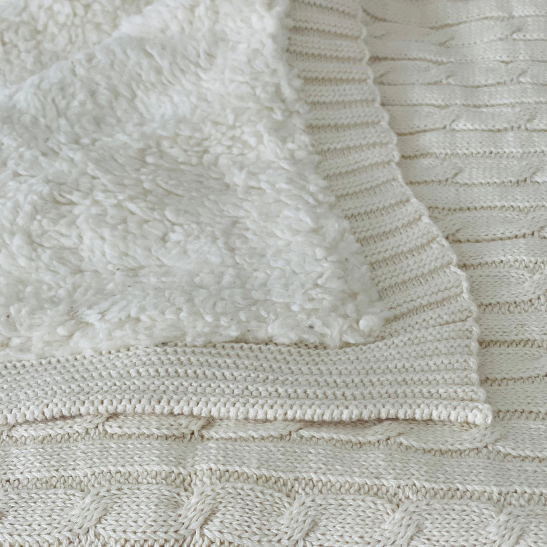 Cozy Sherpa Cable Knit Baby Blanket (Organic Cotton)