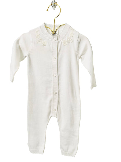 White  Romper With  Floral Embroidery In Organic Cotton