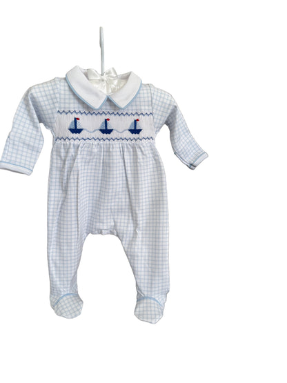 Embroidered Sailboats Smock Footie