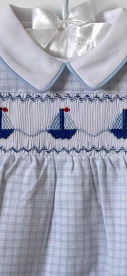 Embroidered Sailboats Smock Footie