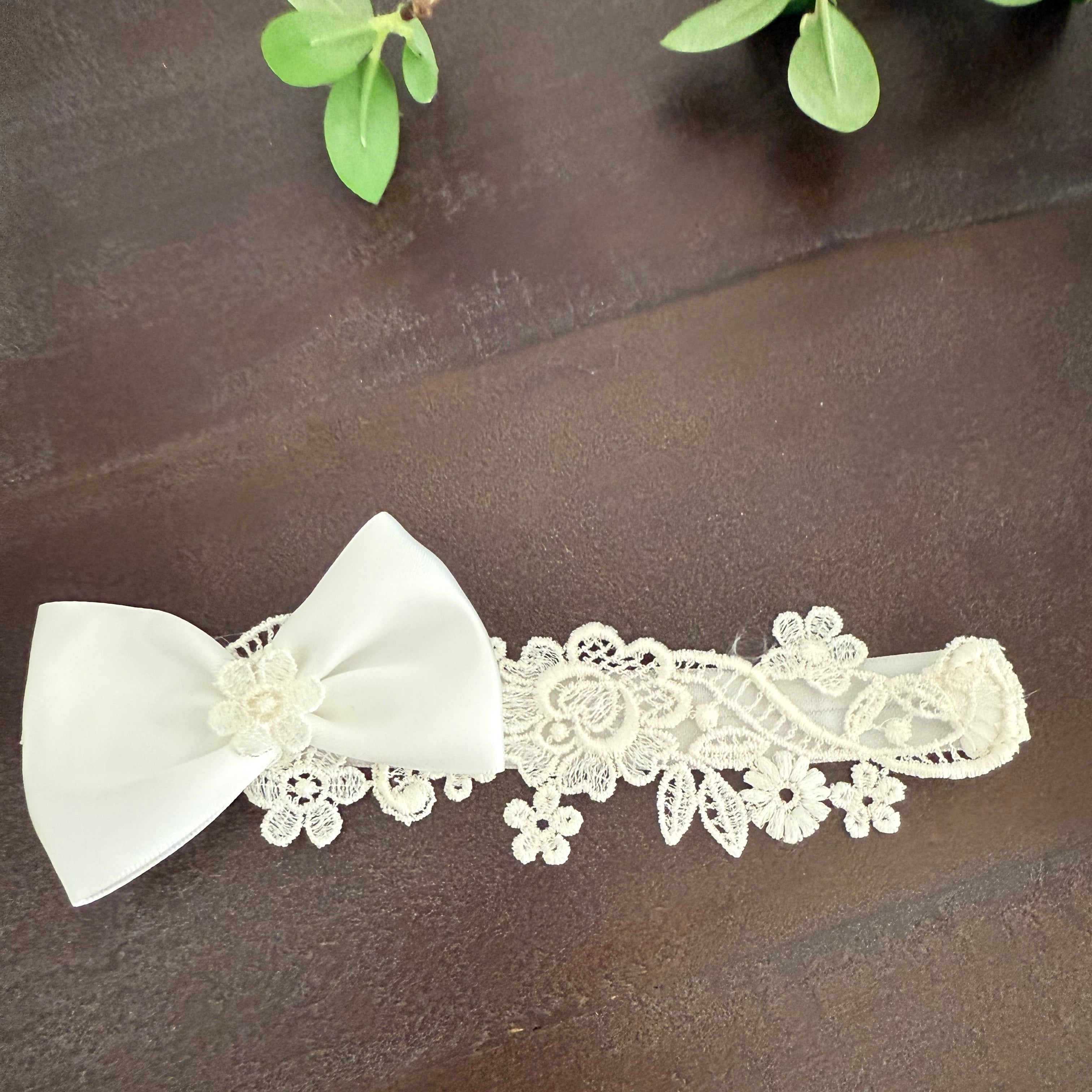 Ivory Headband with Lace and Bow