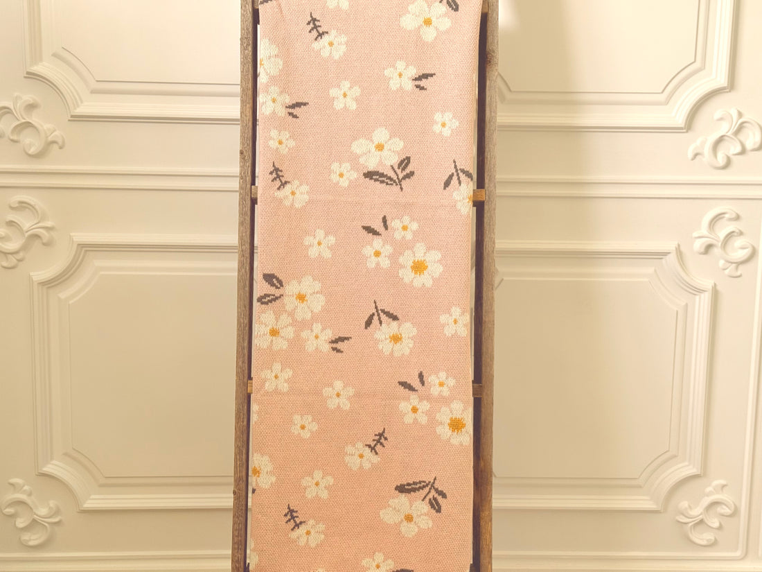 Pink Floral Blanket in Organic Cotton