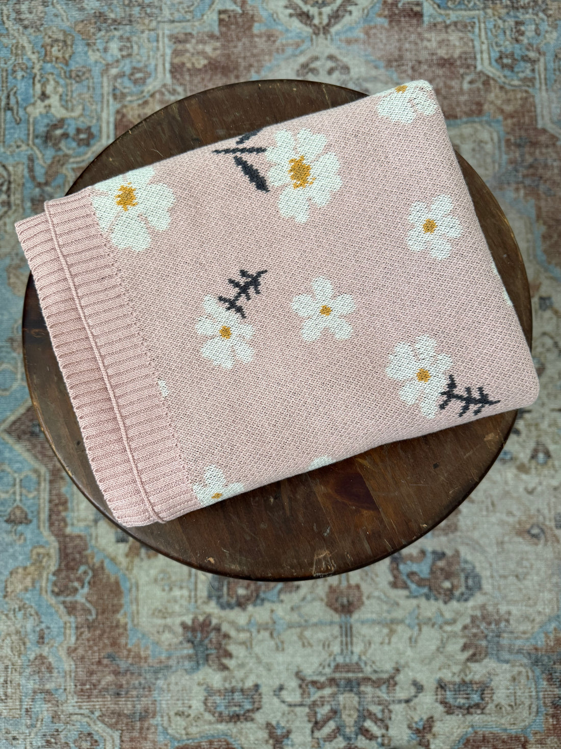 Pink Floral Blanket in Organic Cotton