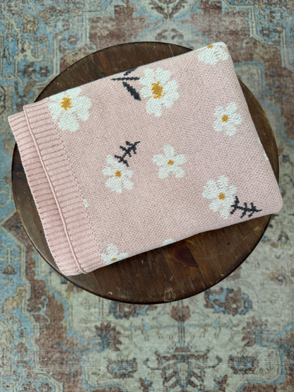 Pink Floral Blanket in Organic Cotton