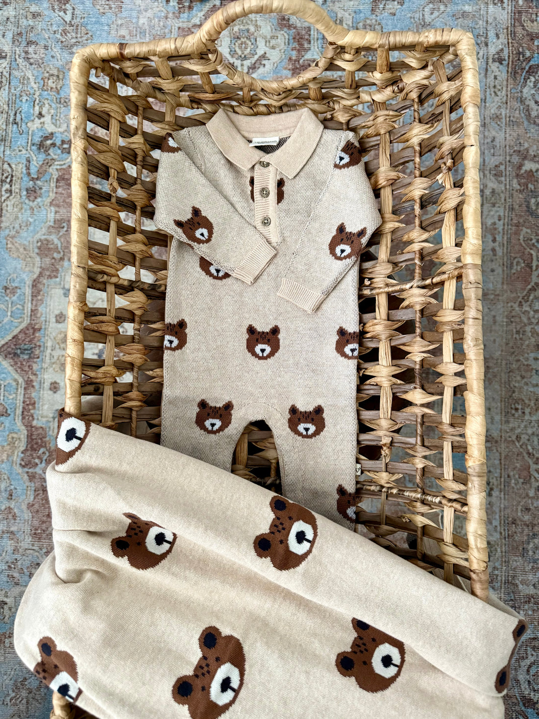 Baby Blanket with Bear Desing in Organic Cotton