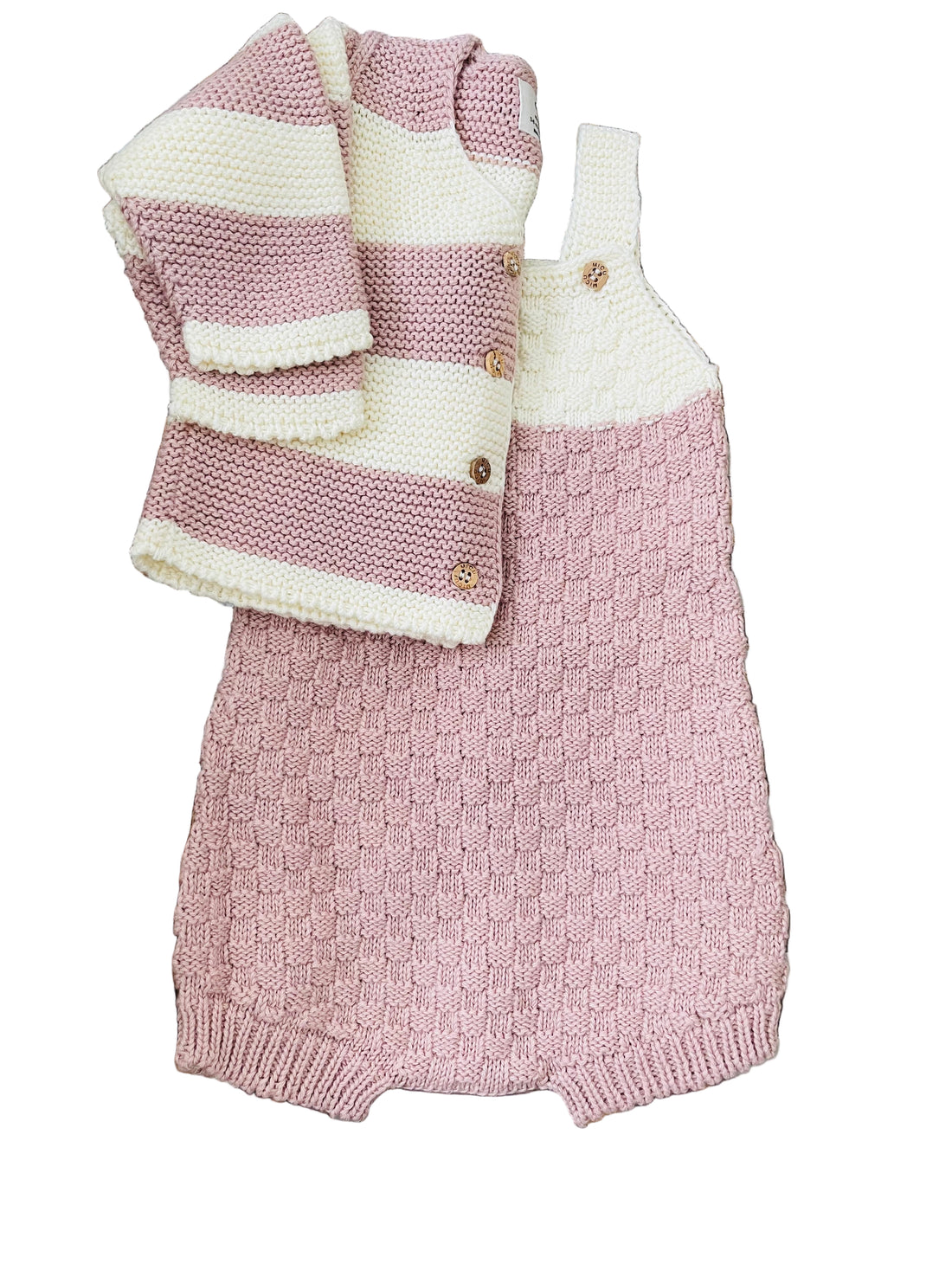 Pink Romper &amp; Cardigan Set In Organic Cotton