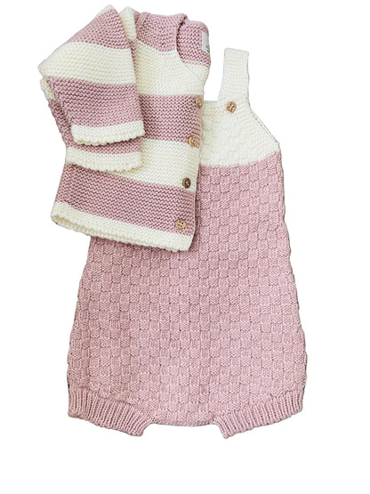 Pink Romper &amp; Cardigan Set In Organic Cotton