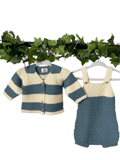 Pink Romper &amp; Cardigan Set In Organic Cotton