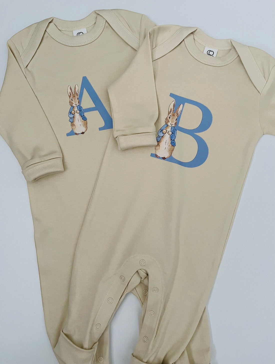 Ivory Romper with  Letter Initial  In Organic Cotton