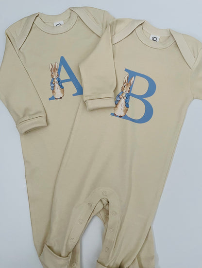 Ivory Romper with  Letter Initial  In Organic Cotton