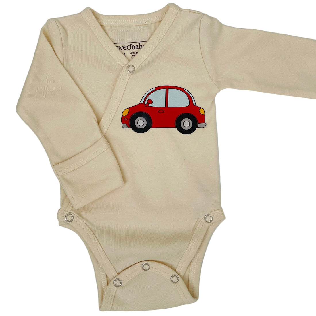Ivory  Onesie With Red Car Design In Organic Cotton