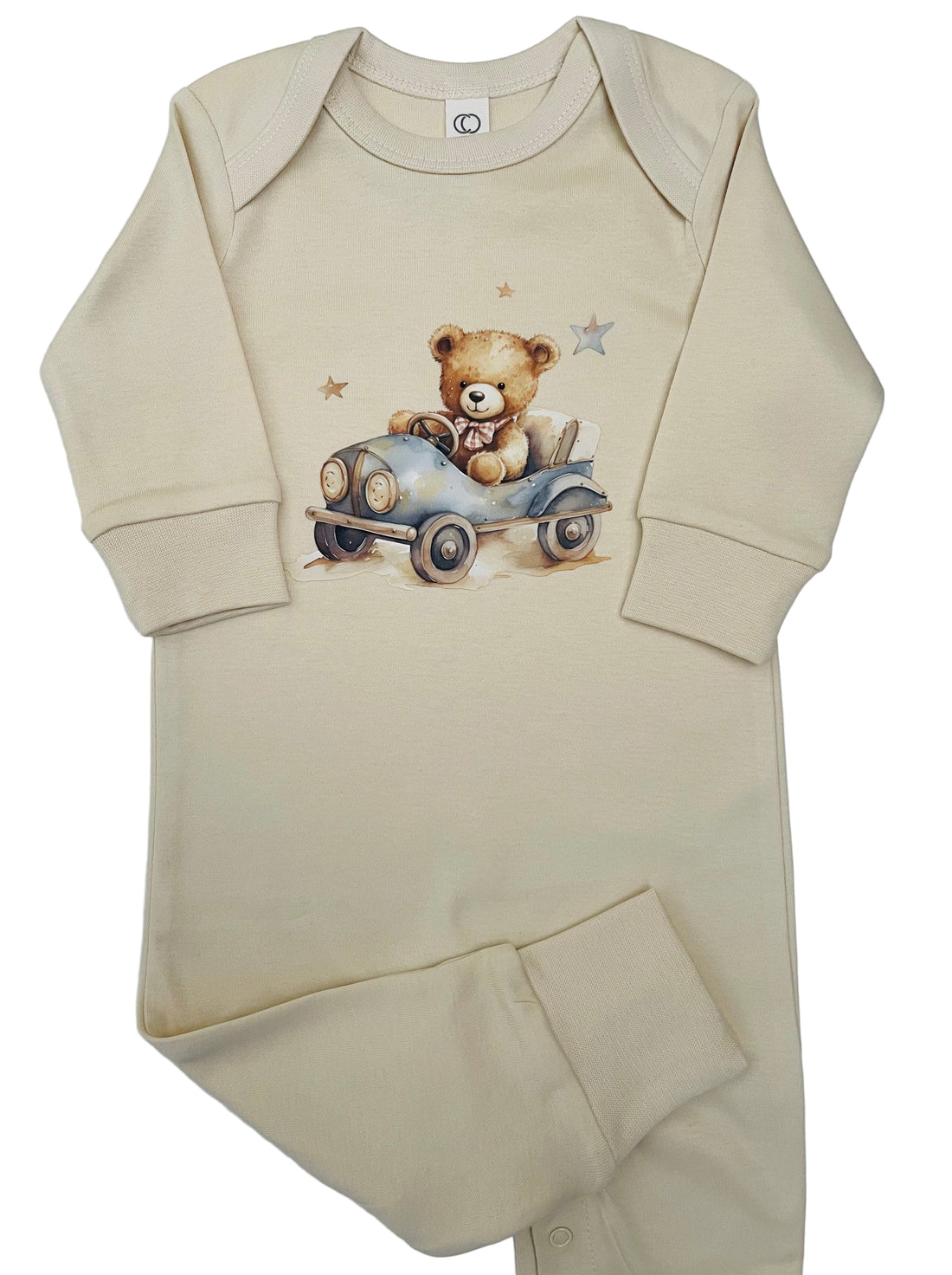 Ivory Romper With Teddy Bear Design In Organic Cotton