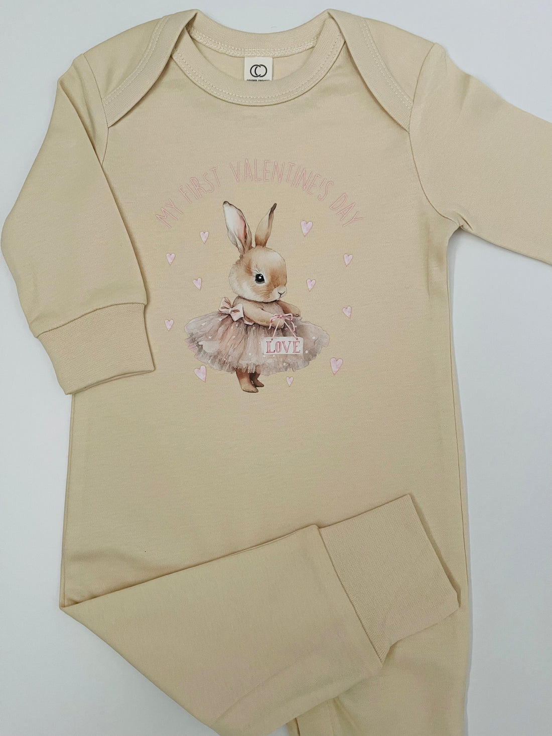 Ivory  Romper With Bunny Design In Organic Cotton