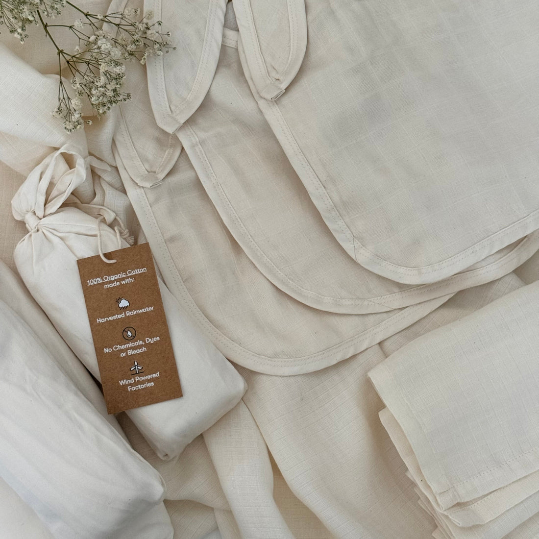 Organic Cotton Swaddle, Burper &amp; Bib Bundle Set – Newborn Essentials | Tuki Tuki Baby