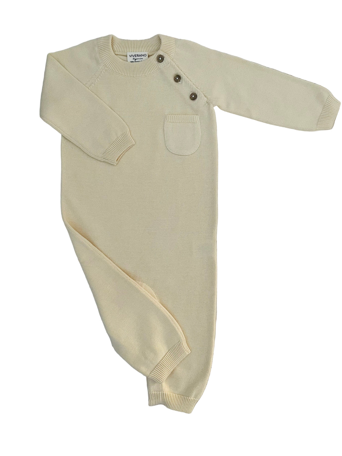 Ivory Romper With Side Button &amp; Pocket In Organic Cotton