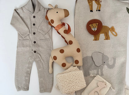 Wild Safari Organic Cotton Baby Gift Box – Romper, Blanket, Giraffe Toy &amp; Teether | Tuki Tuki Baby