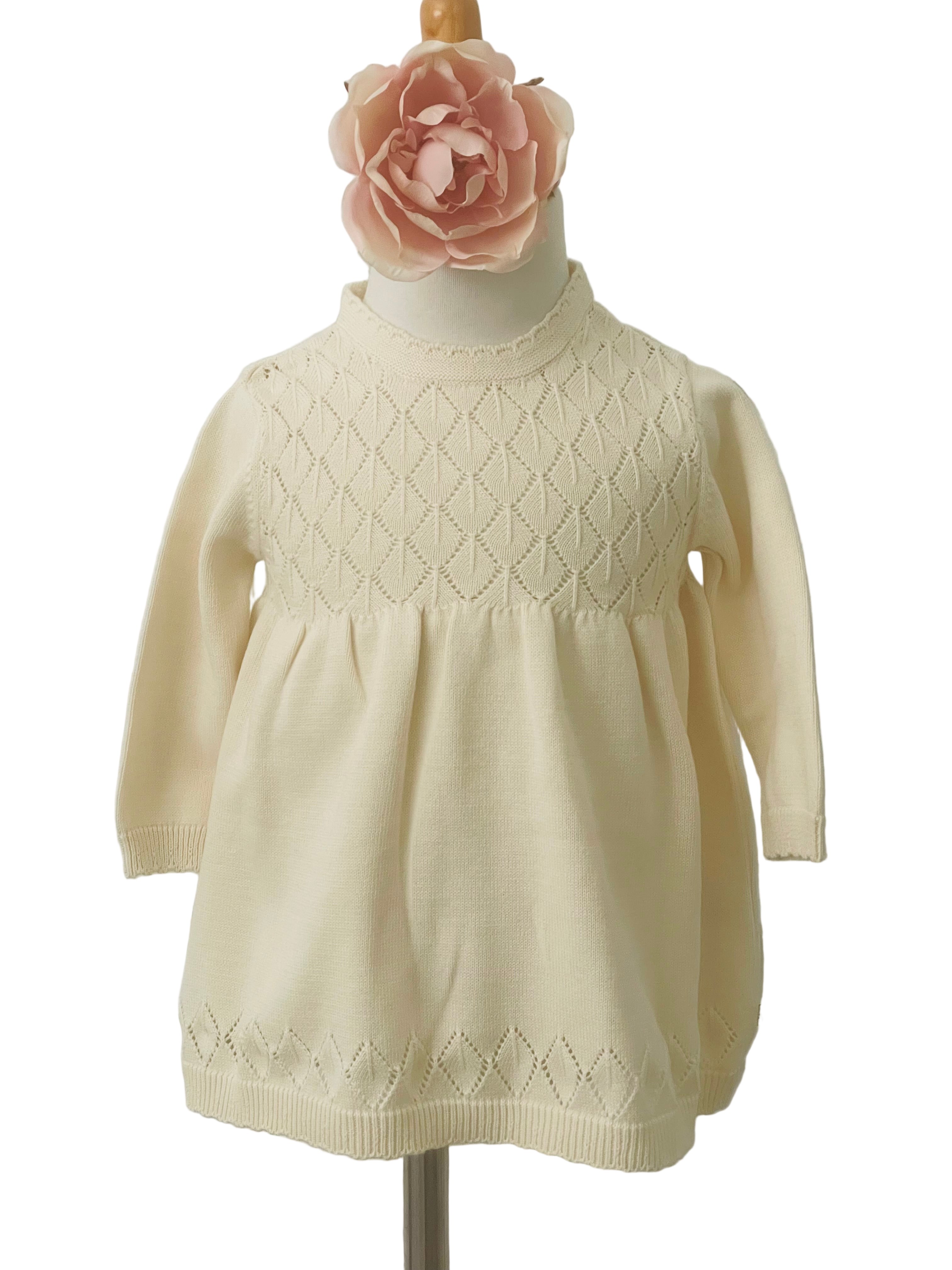 Ivory  Pointelle  Knit Baby Dress In Organic Cotton