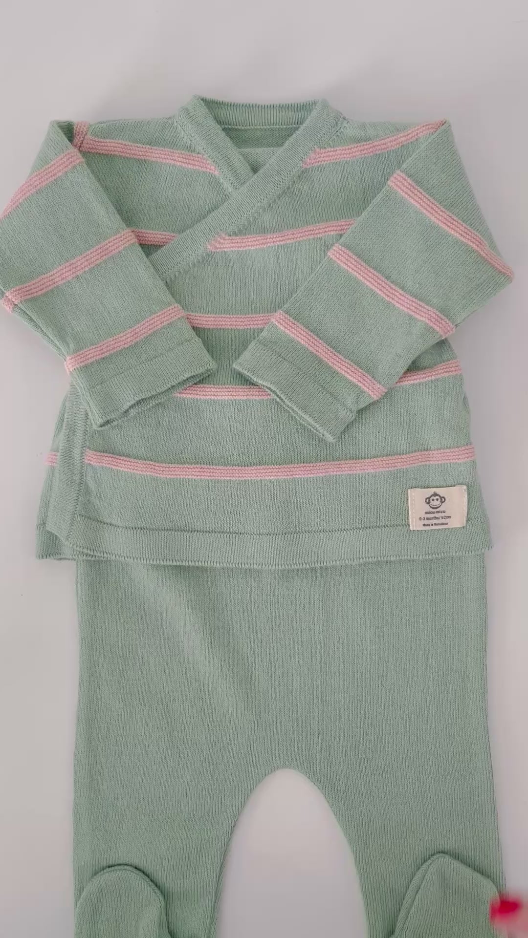 Sage Green With Pink Stripes Newborn Set in Organic Cotton