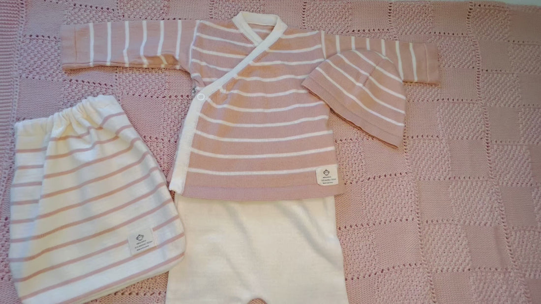 Pink And Ivory Stripes Newborn Set In Organic Cotton