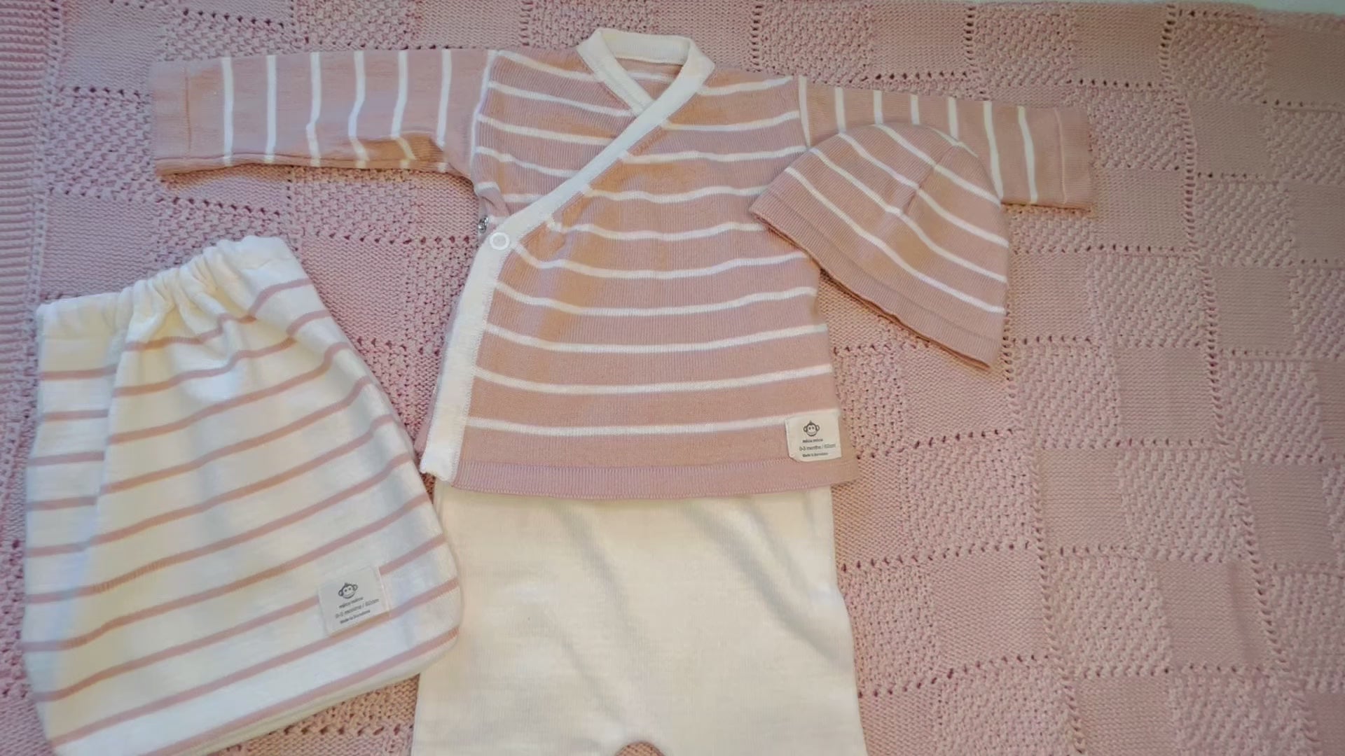 Pink And Ivory Stripes Newborn Set In Organic Cotton